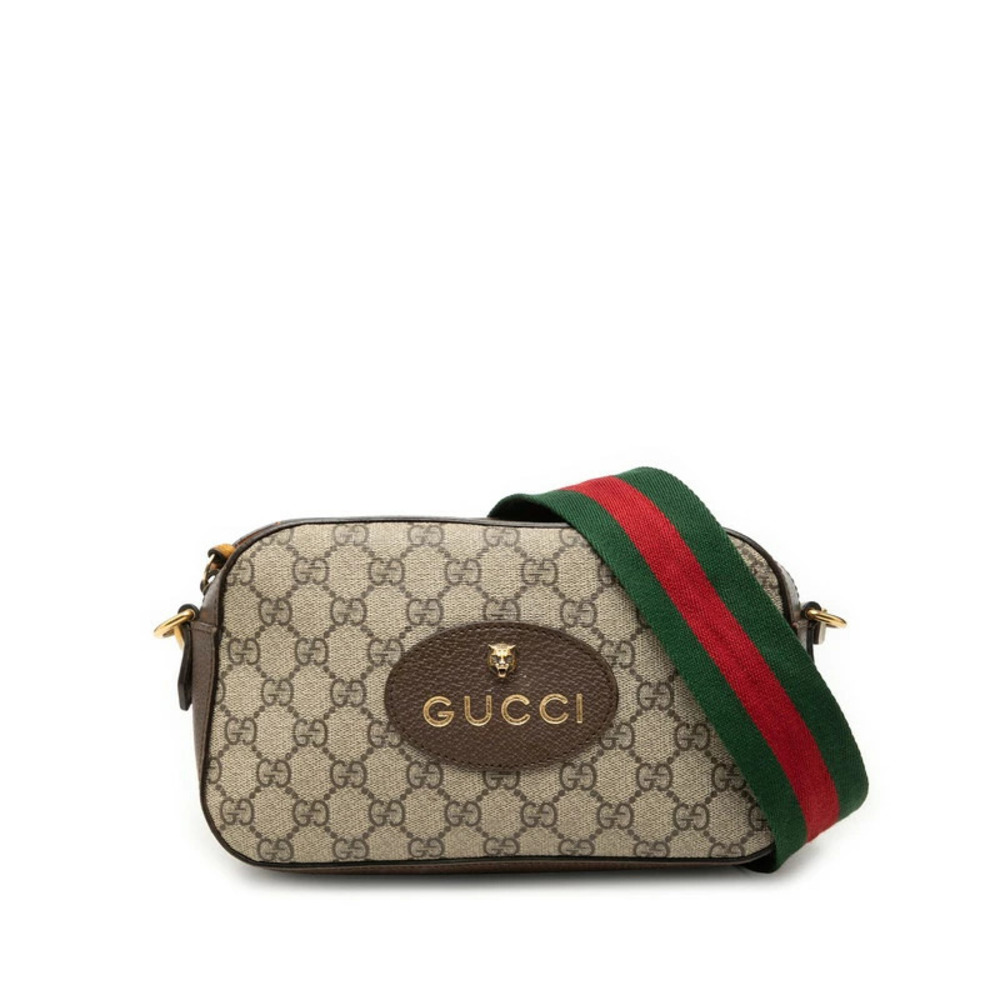 Gucci Neo GG Supreme Crossbody Bag Beige Cream Brown Leather